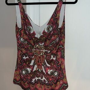 Cache NWOT Womans Tank Top  Coral Jeweled Gold Gathered Lined Sz M